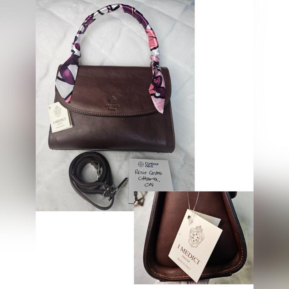 NWT Authentic I Medici Firenze Italian Leather Satchel Top Handle Bag Brown